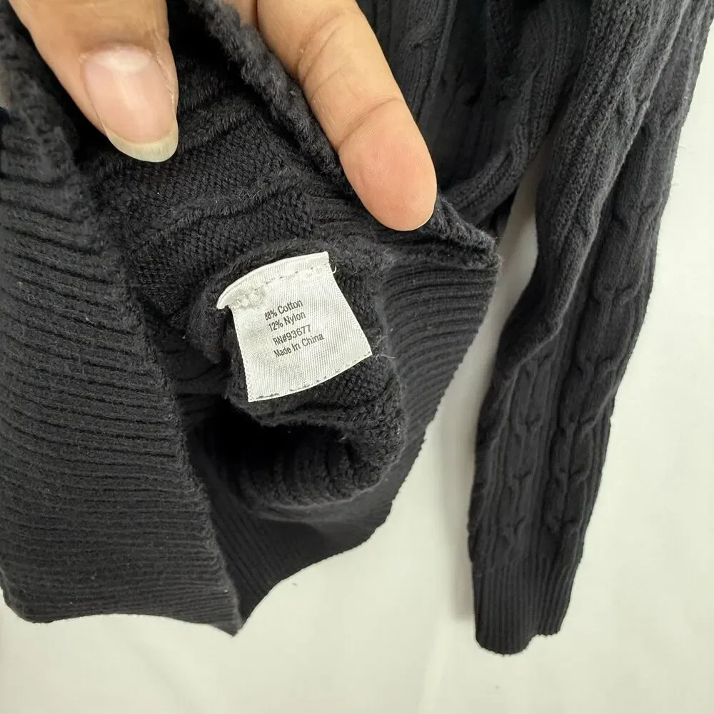 St John's Bay Women's Long Sleeve Cable Knit Sweater Size Small Black